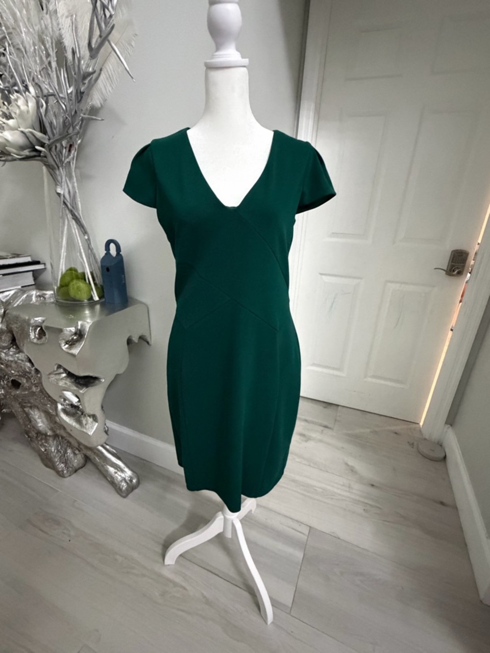 Express Deep Green V-Neck Midi Sheath Dress